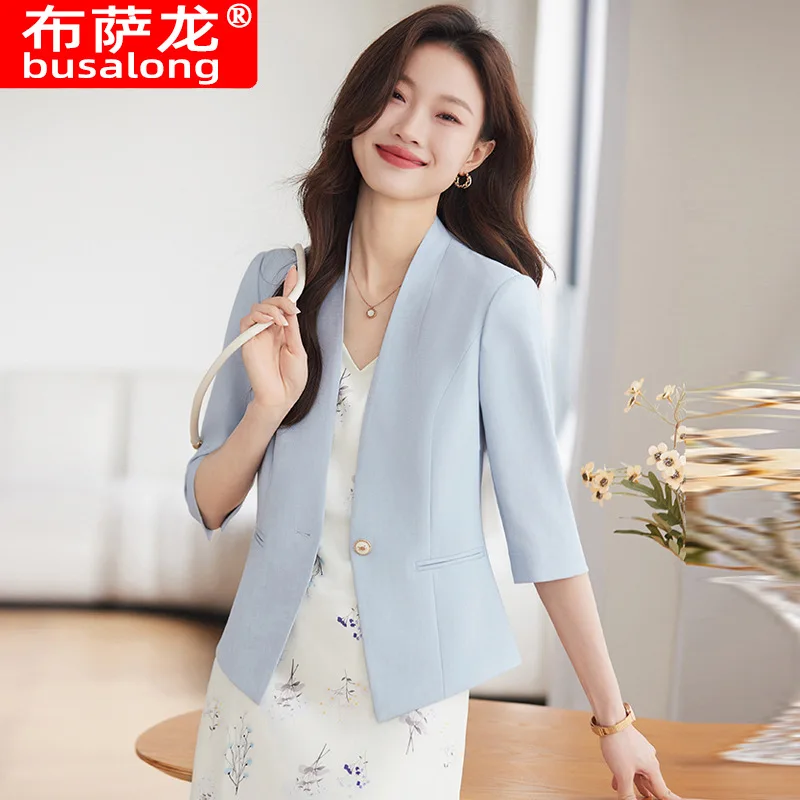 2025New بدلة على الموضة بلوزة نسائية غير رسمية منتصف الأكمام المهنية سترة صغيرة رسمية المرأة سترة واحدة Workwear881