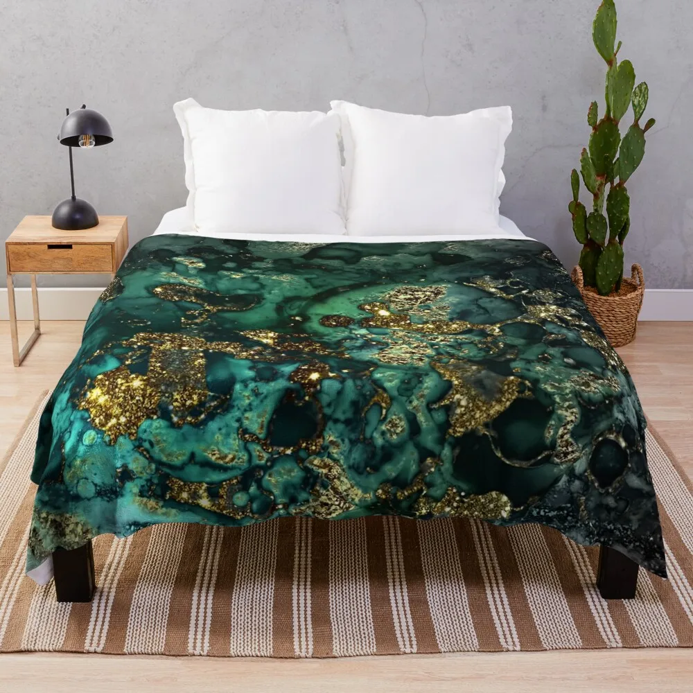 

Gold Indigo Faux Malachite Marble Throw Blanket Comforter Cute Plaid Plaid Blankets