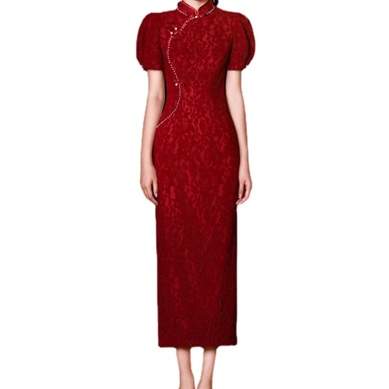 Cheongsam Toast Dress Bride 2022 New Red Engagement Dress Slim Sexy Temperament Elegant Evening Dress Skirt Shiny Dress