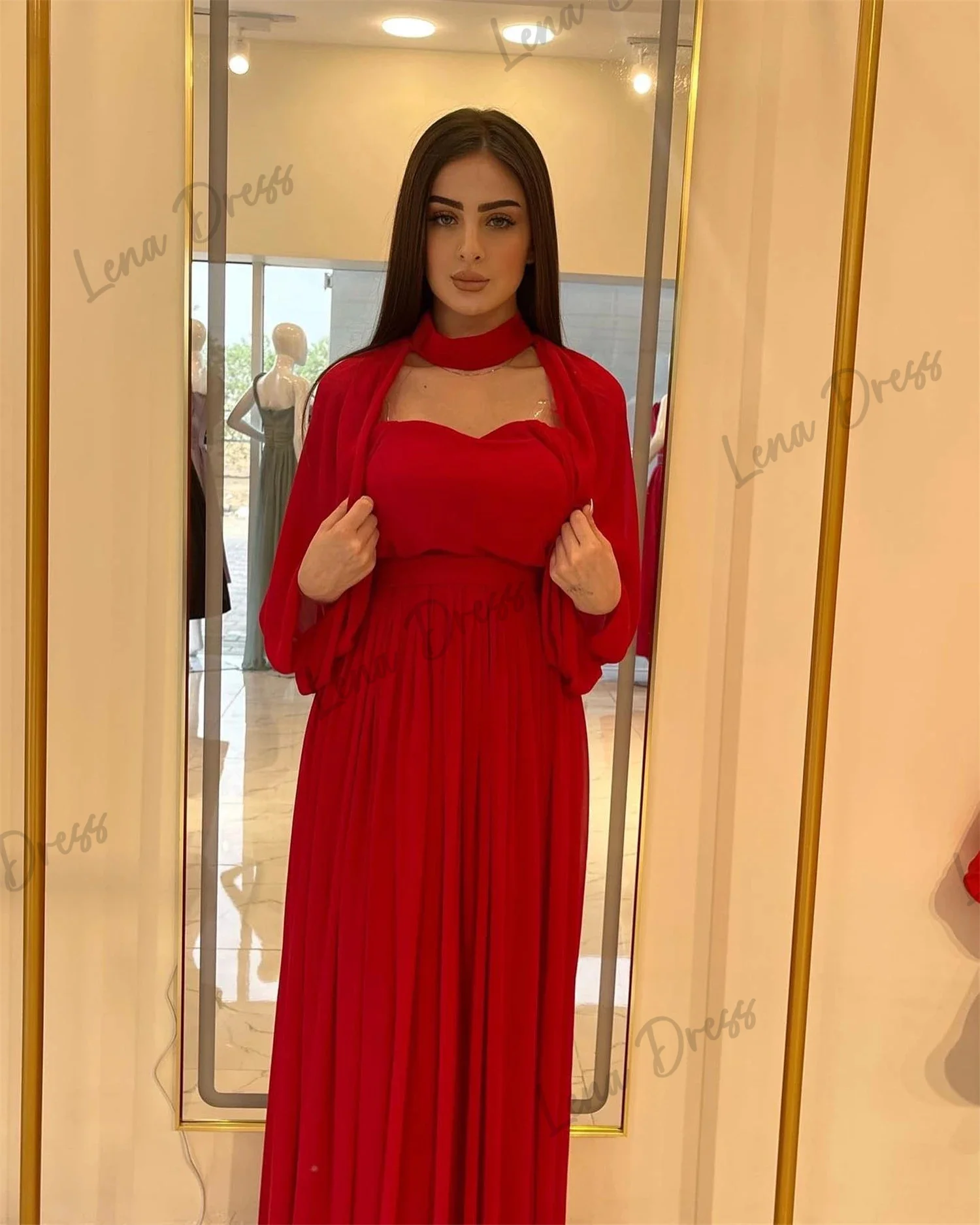 Lena-Eid al Fitr Luxury Wedding Dress Women's Elegant Ball Evening Dress Celebrity Chiffon Luxury Red Dress