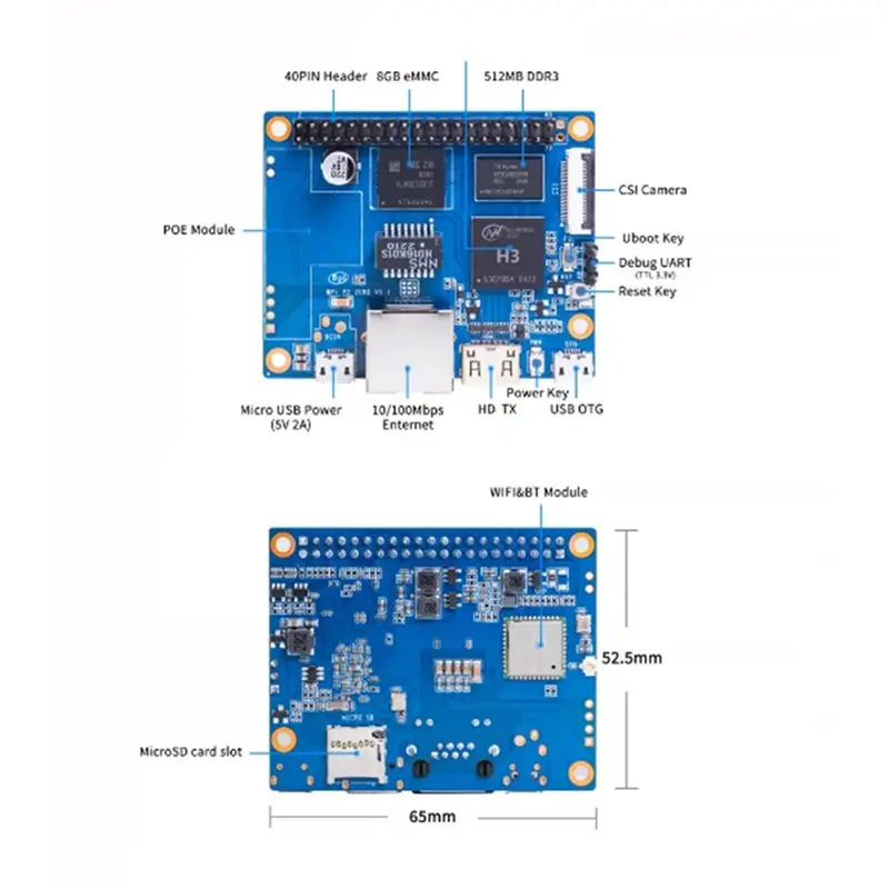 Allwinner H3 512M DDR3 8G EMMC For Banana Pi BPI-P2 Zero Open Source Hardware Development Computer Board