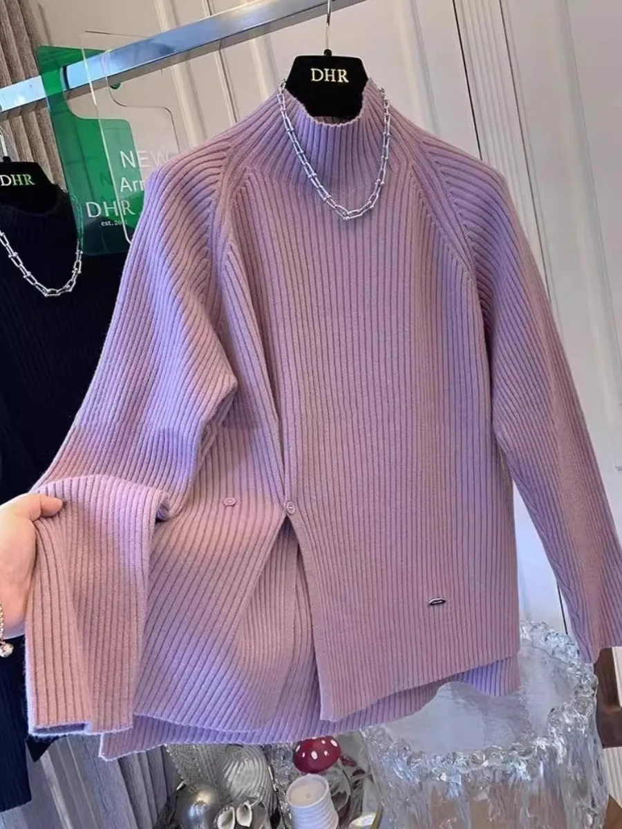 

Loose Fit High Ne Knitwear Men's Base Layer Sweater Inner Wear Autumn Winter Lazy Sle Soft Bulkin Baseball Collar