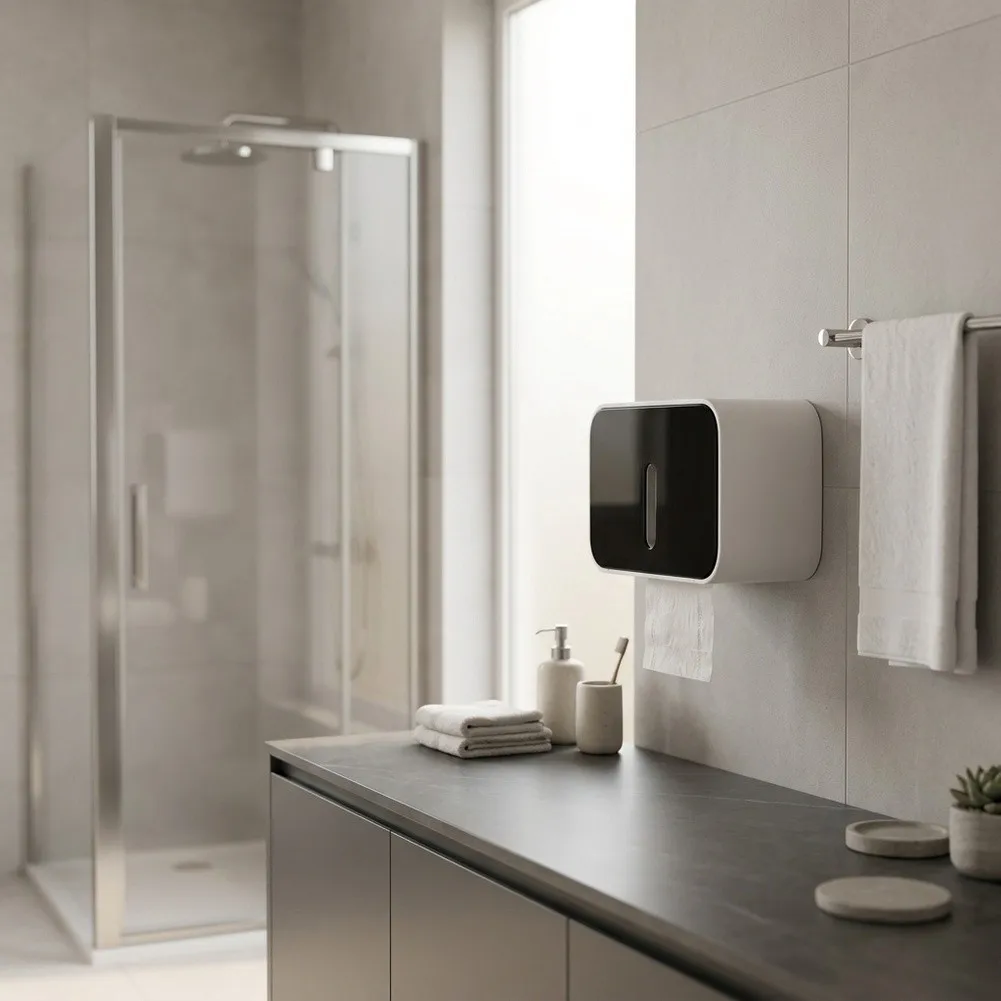 Wall-Mounted Toilet Paper Holder with Shelf for Standard Roll Fit ABS Material Provides Integrity and Cleanability