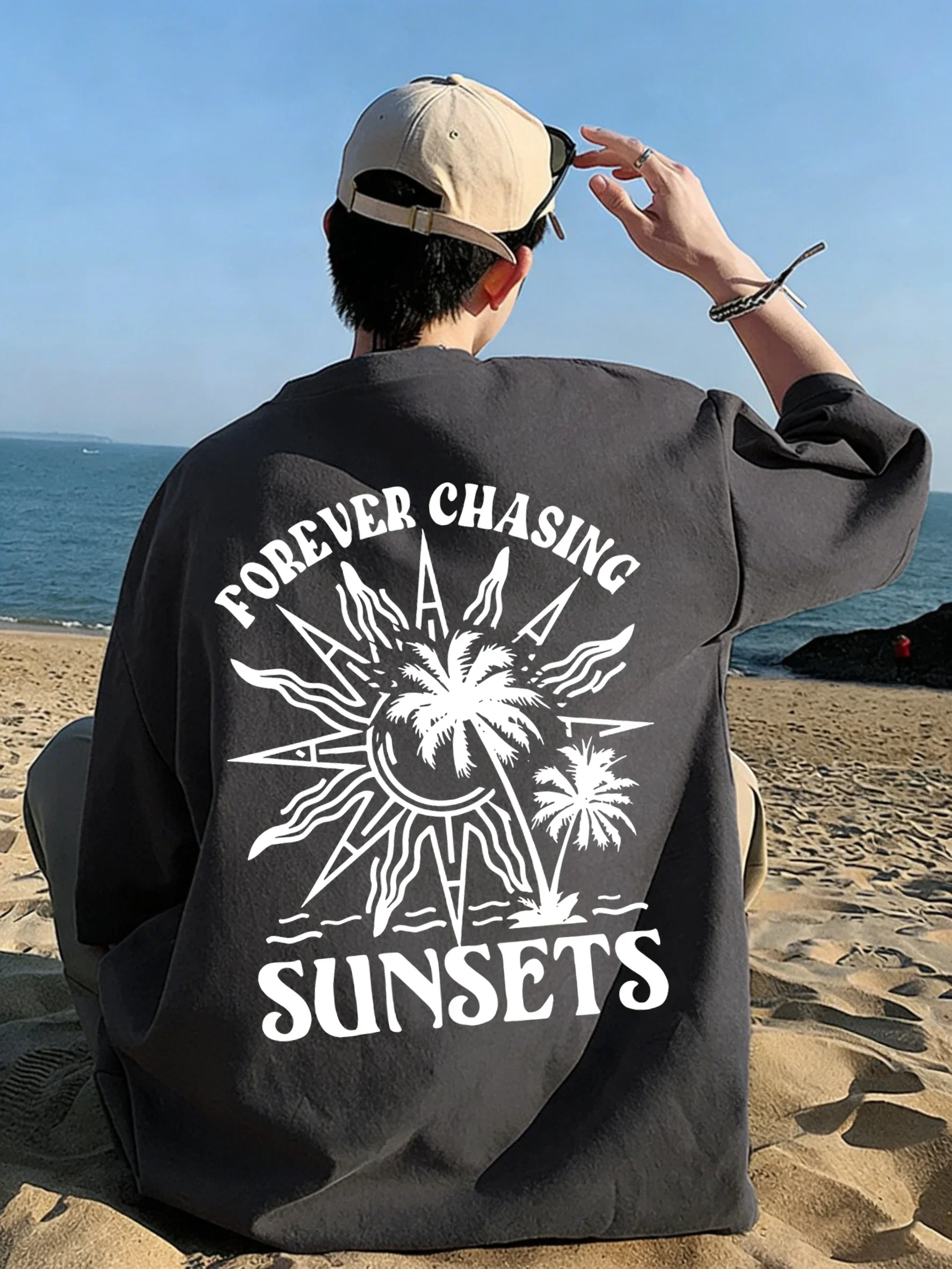 Sunset Beach Men's Retro Cotton T-Shirt