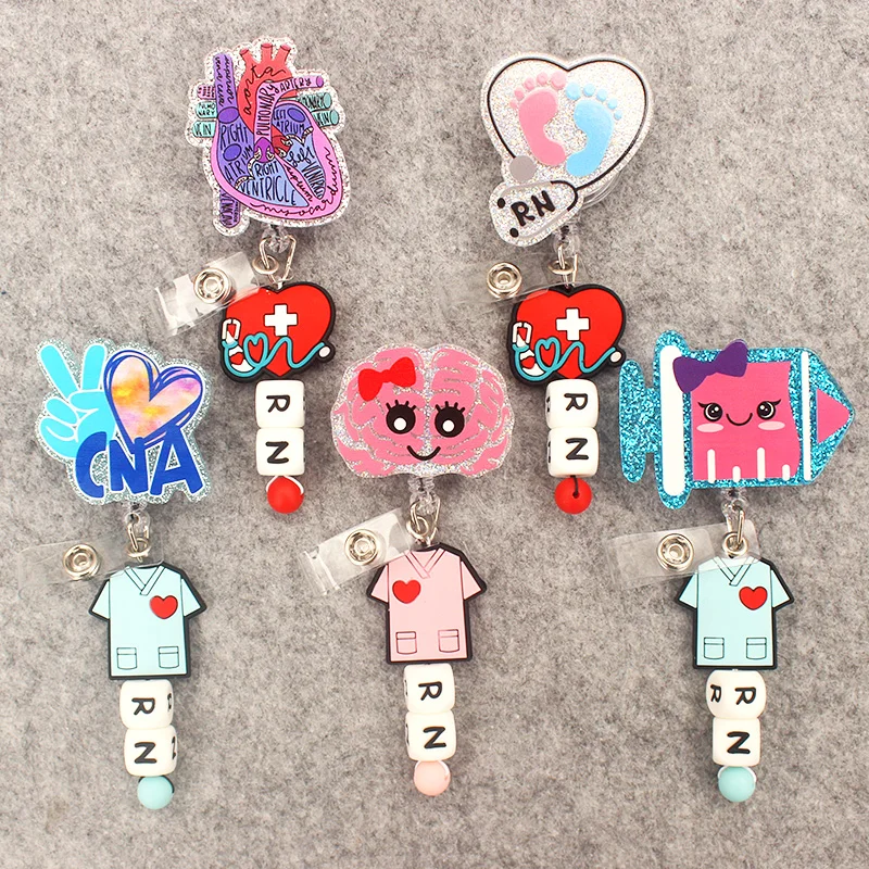 CNA Brain Pendant RN Nurse Doctor Style 360° Rotate Clip Retractable Badge Reel Card Holder Exhibition Name Card Parts