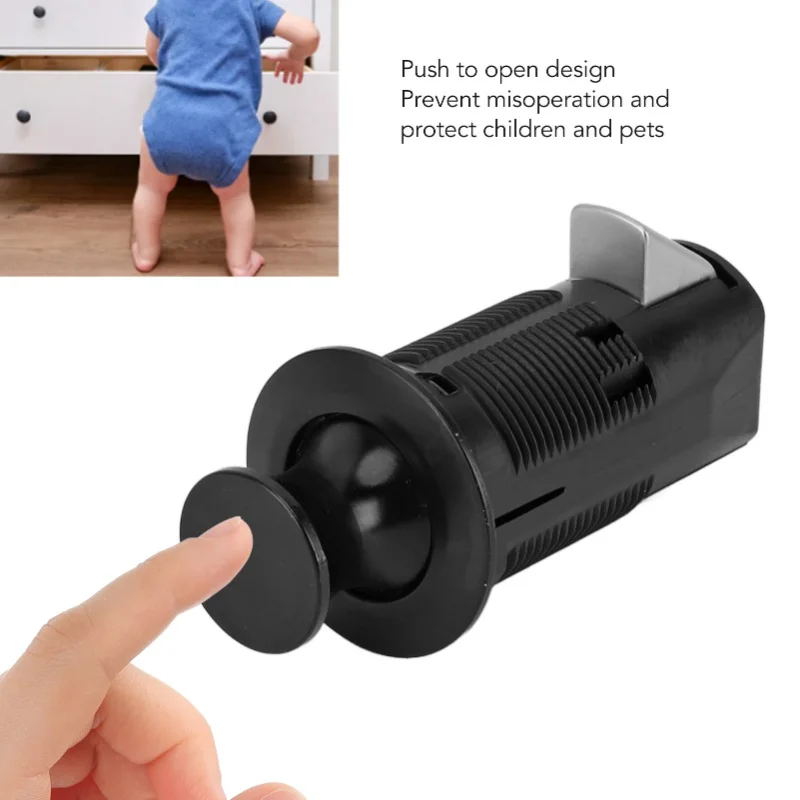 

D9 Cabinet Safe Lock Zinc Alloy ABS Secure Round Embedded Push To Open Lock For File Drawer Cupboard Mailbox RV Furniture Black