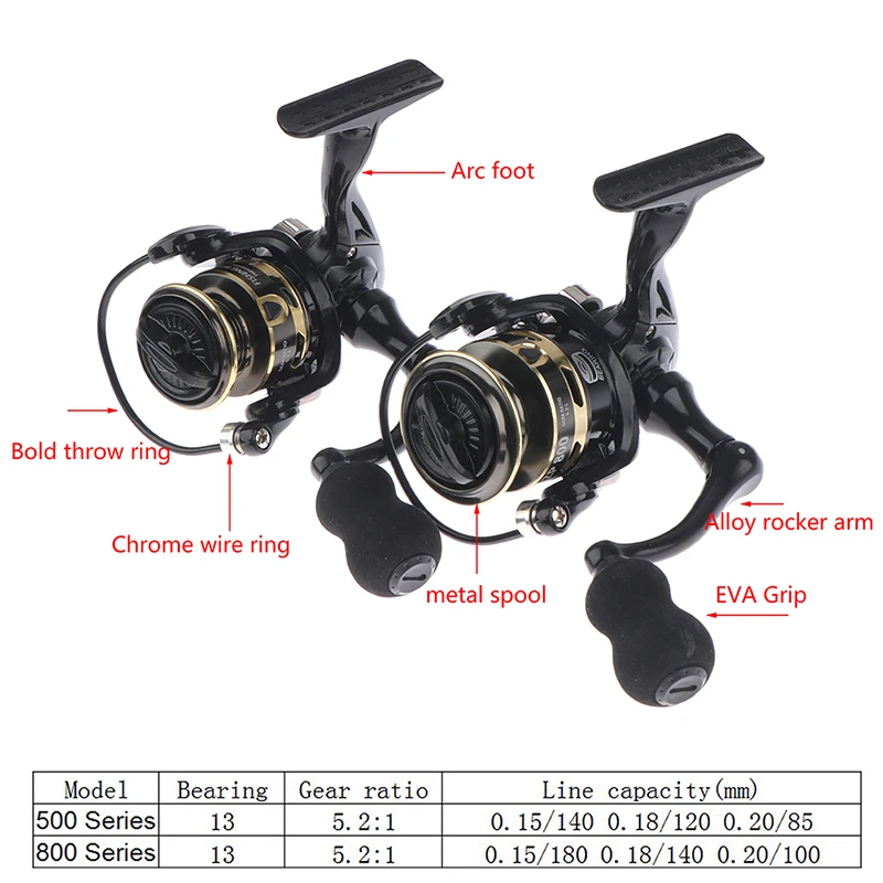 500/800 Series EVA Grip Ultra Lightweight Fishing Reel 12+1BB High Speed Gear Ratio 5.2:1 Mini Spinning Reel 1 Pc