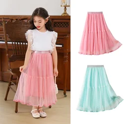 Girls Long Skirt Summer Mesh All-match Princess Skirt for Kids Elegant Elastic Waist Teen School Children Skirts 6 8 10 12 Year