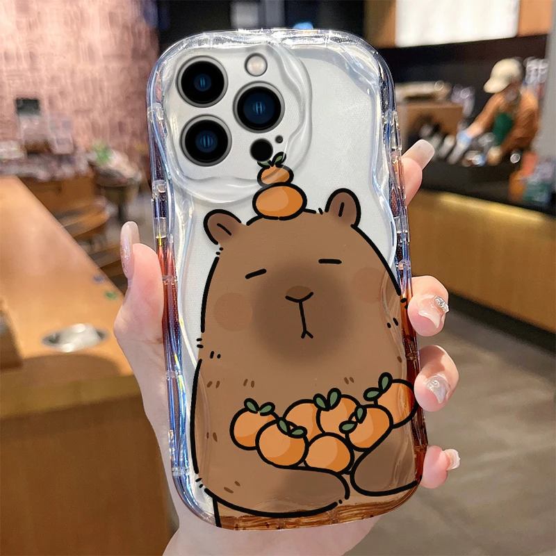 Capybara Wave Case for iPhone 16 15 14 Pro Max 13 12 Mini 11 XS X XR 8 7 Plus SE 2022 2020 Soft Silicone Shockproof Cover Funda