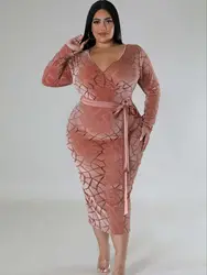 Vestido de terciopelo de talla grande para mujer, ropa Sexy estampada para discoteca, bata Midi de lujo para cena y noche, primavera 2024
