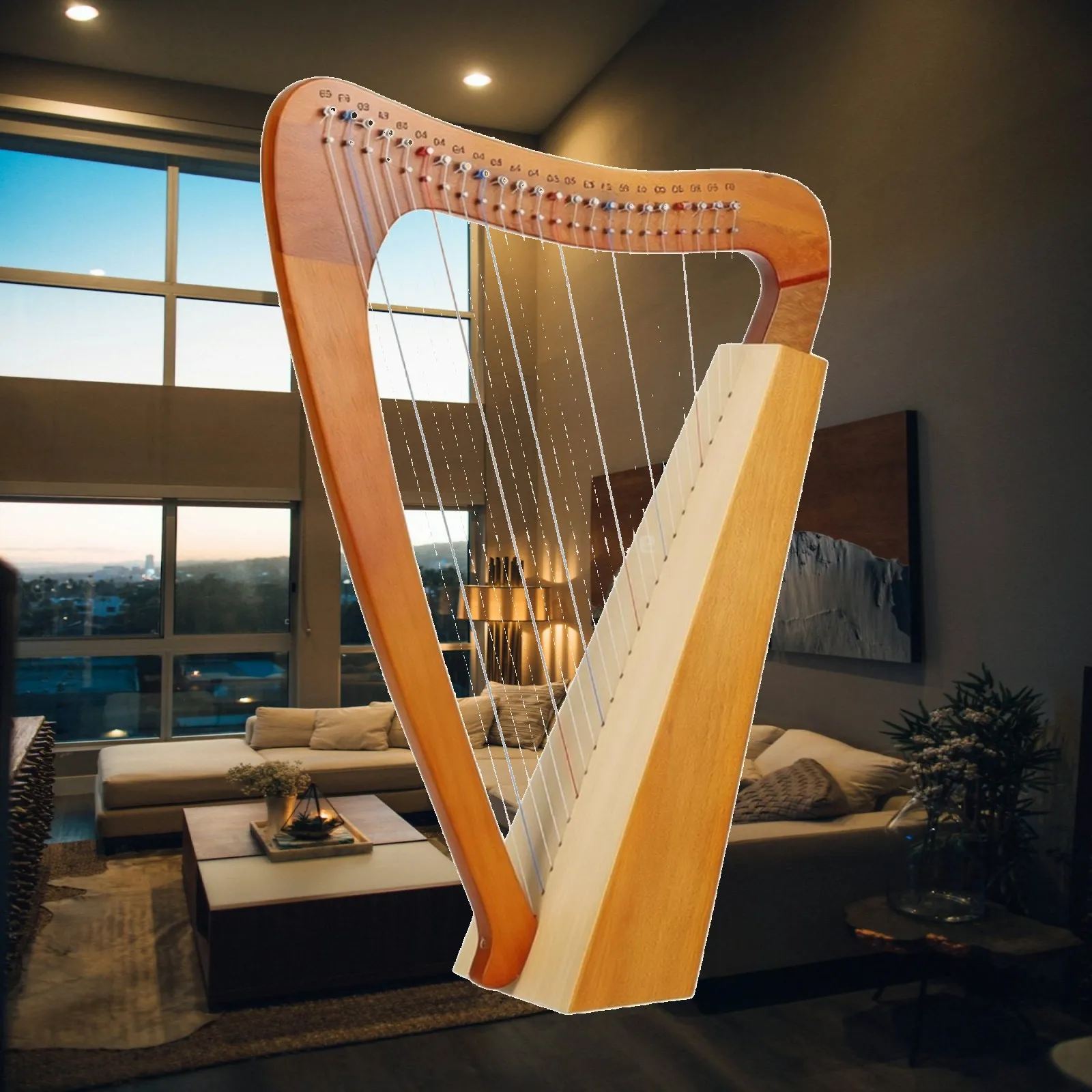 Professional Lyre Harp 27 Strings Wooden Soundboard Harp for Adults Beginners with Instruction Manual Travel Friendly