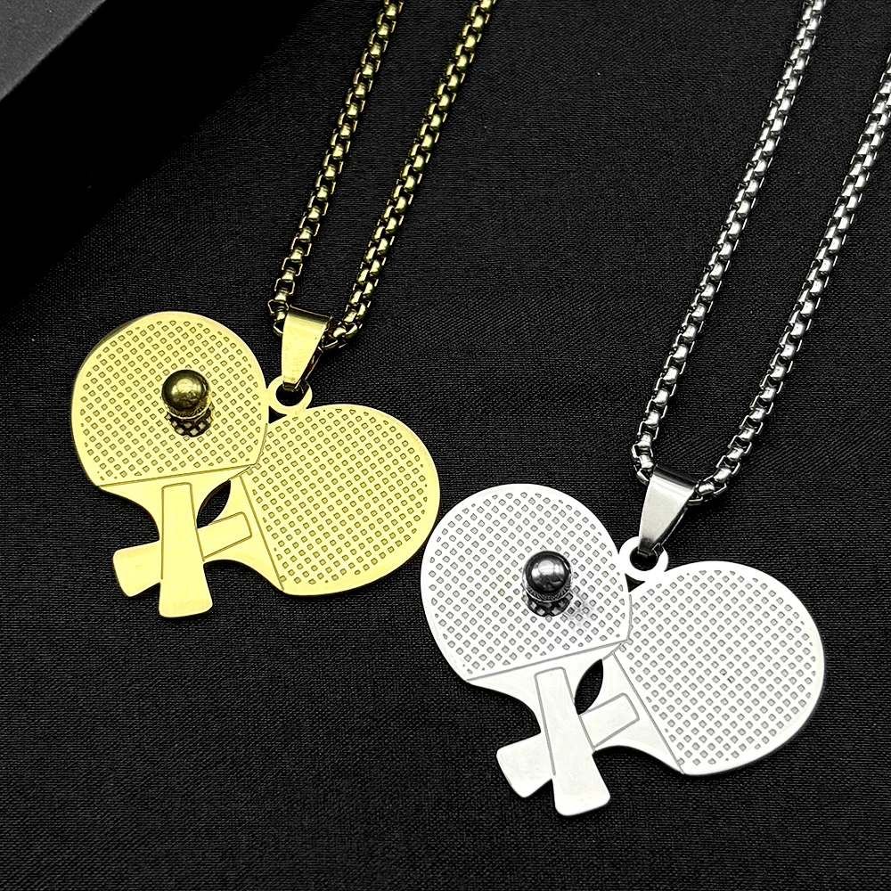 Tischtennis Schläger Ball Kette Frauen Männer Edelstahl Gold Farbe Männlichen Ping-Pong Sport Stil Mode Hiphop Halskette Schmuck – Detail 5