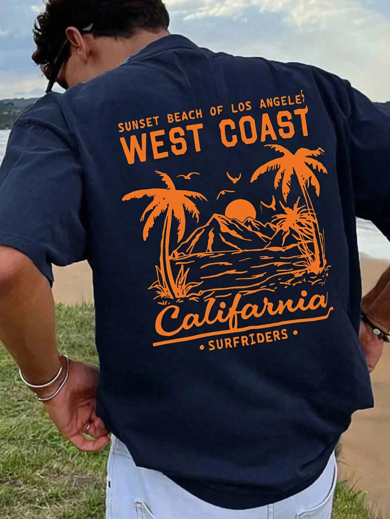 

Men's Fashion Oversized T-Shirt 200g Men's New Short-sleeved Cotton Vacation Pattern Short-sleeved Round Neck Couple Style