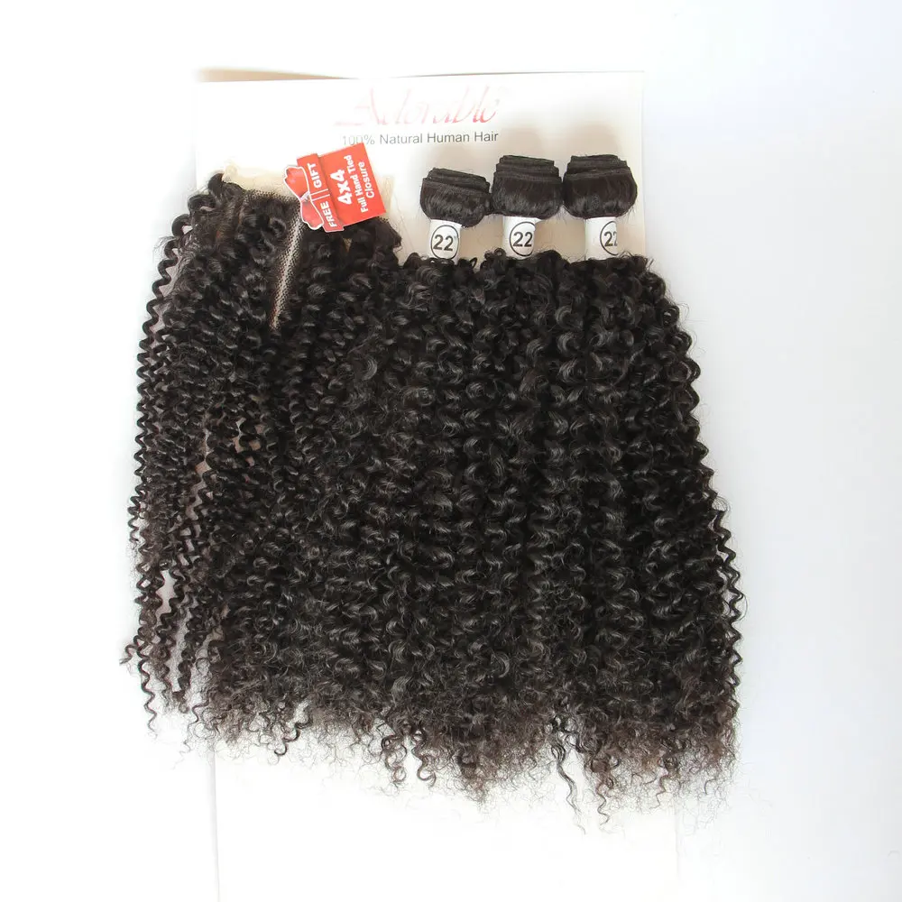 

Adorable Natural Hair Blend Kinky Curly 3pcs Full Packet,Animal Mixed Synthetic Hair Weft With T Part Closure Water Wave 3+1