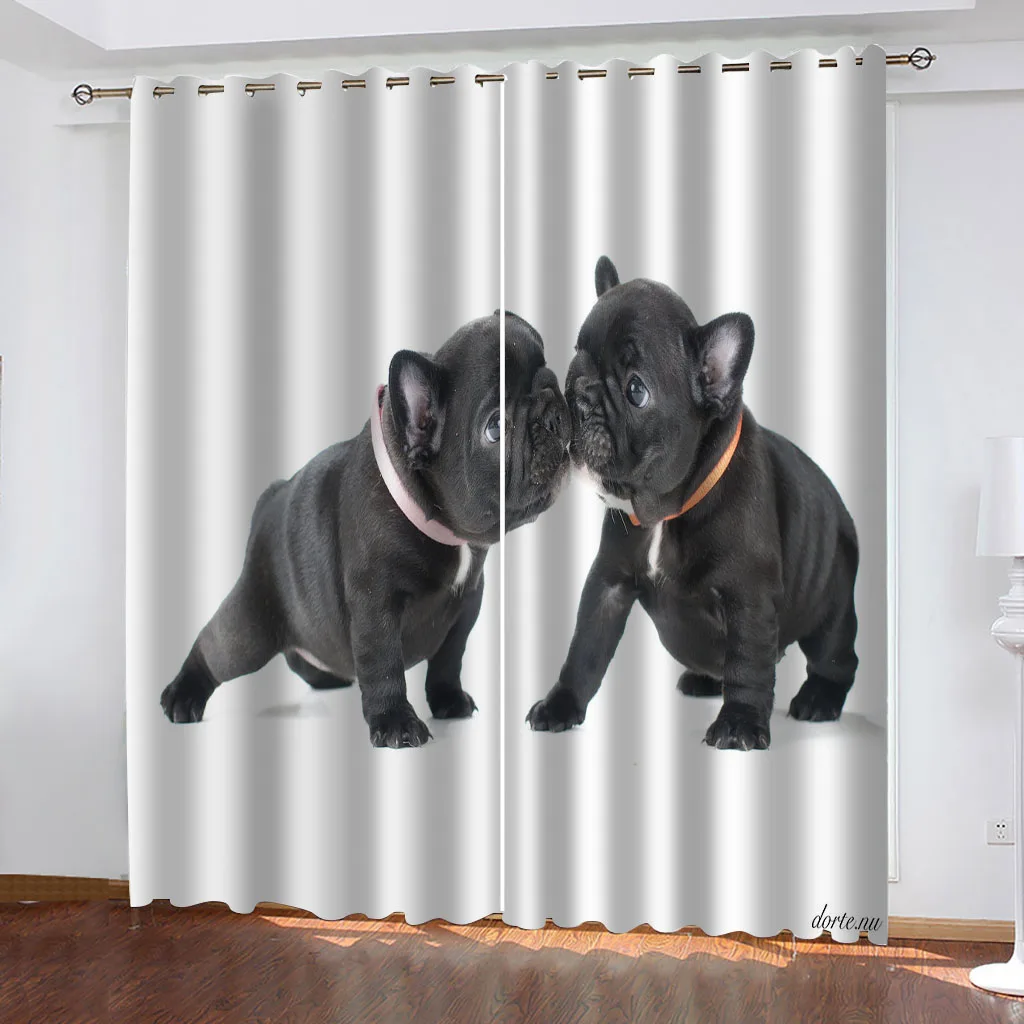 HUANZHUANG Curtains For Window Black Animal Puppy D Modern  Pieces Decorative Thin Window Curtain For Living Room Bedroom