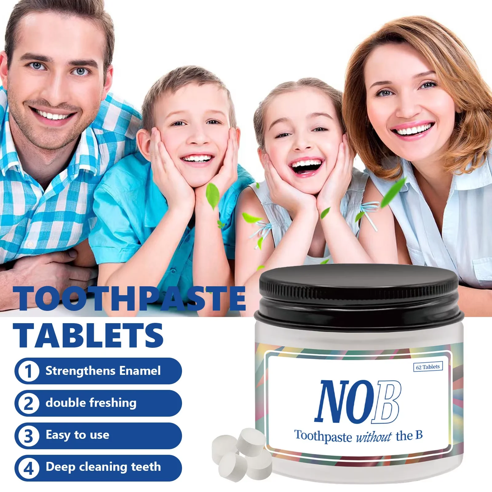 NOBS Toothpaste Tablets - Nano Hydroxyapatite, Flouride Free, Eco & Travel Friendly - Teeth Whitening Fresh Remove Smoke Stains