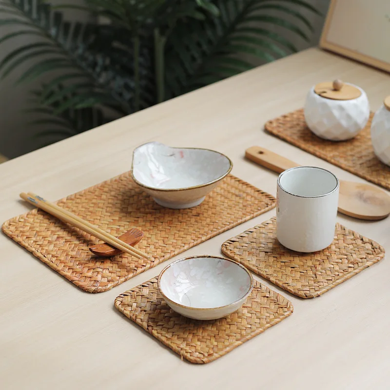 

HeMu Natural Bamboo Woven Rectangular Placemat, Heat-resistant Trivet Mat for Gongfu Tea Ceremony & Dining Table,Easy to clean