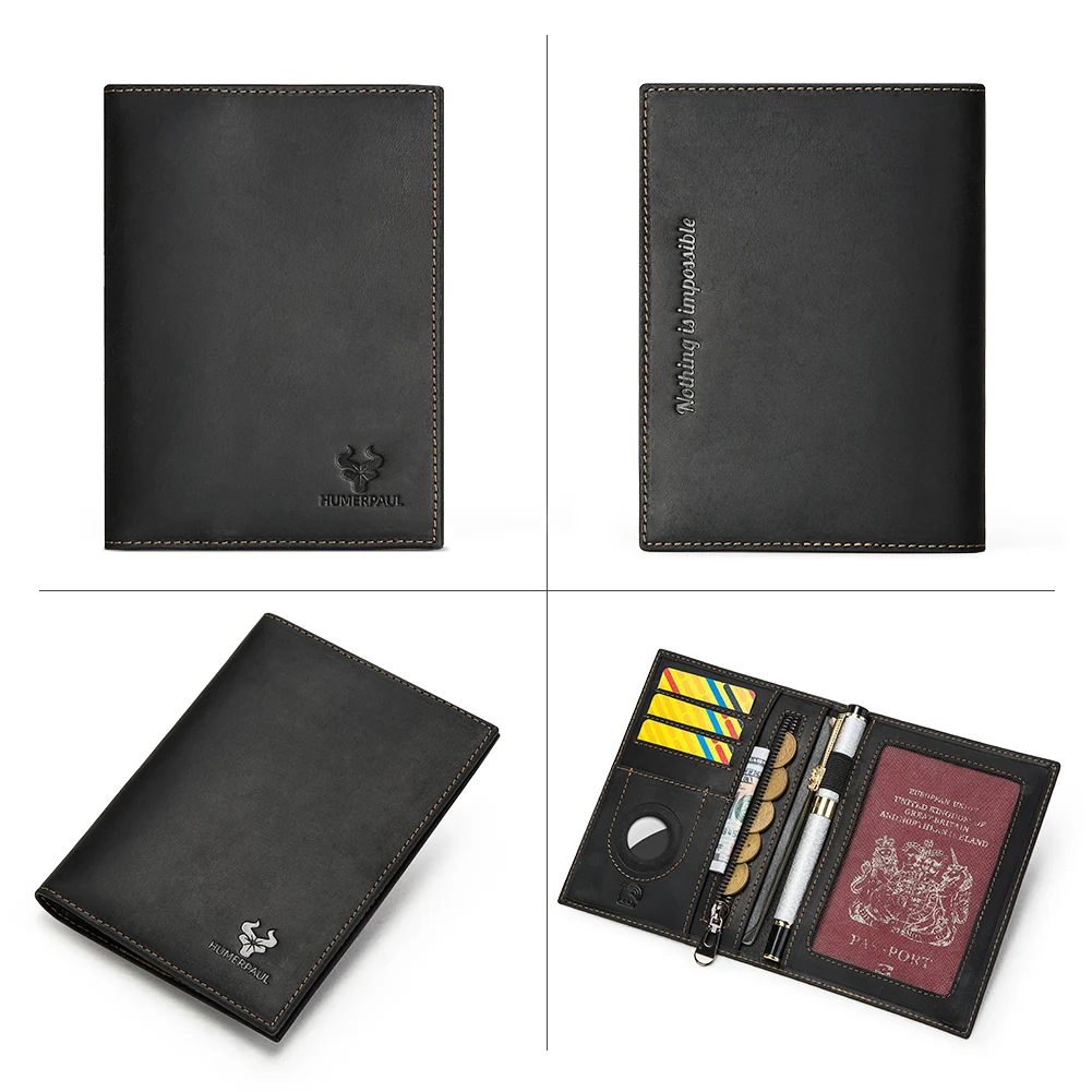 LAREET  Anti-magnetic Wallets New Multifunctional For Men Real Leather Handmade Senior Ultra-thin Zipper Passport Card Cover