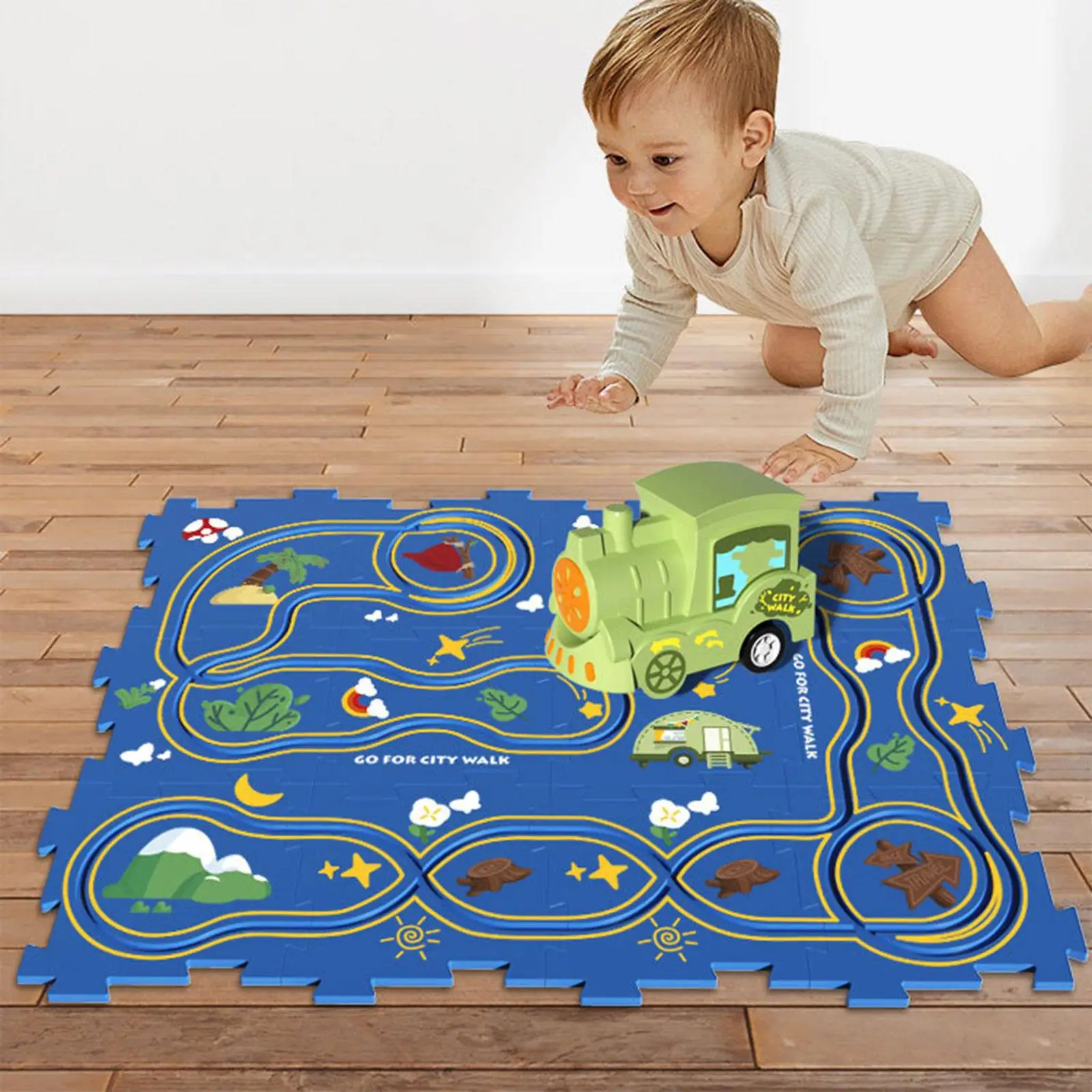 Puzzles Track Play Set Track Toy Vehicle Jigsaw Educational Toy Train Track Puzzle Board Track Building Blocks for Girls Kids