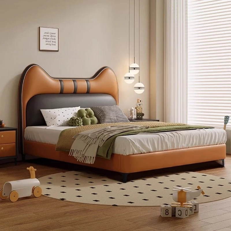Modern Minimalist Upholstered Bed, Cat‑Scratch Resistant Faux Leather Double Bed, Sturdy Bedroom Bed for Small Apartment Home