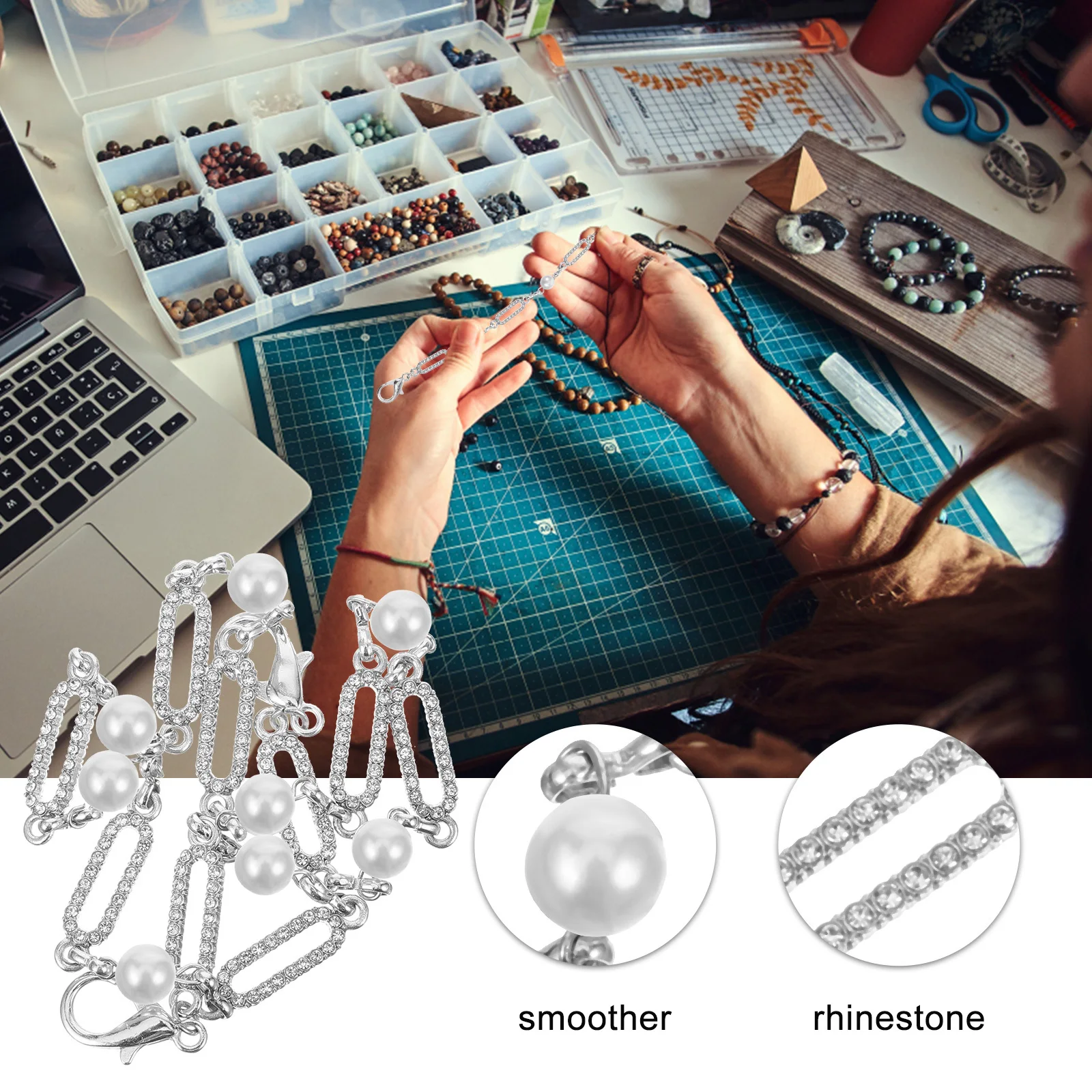 

Pearl Rhinestone Double-End Clasp Durable Alloy Purse Strap Replacement Bag Chain Shoulder Accessory Replacement Handbag Strap