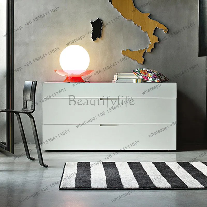 Italian minimalist solid wood paint three-bucket cabinet modern minimalist bedroom storage drawer storage cabinet