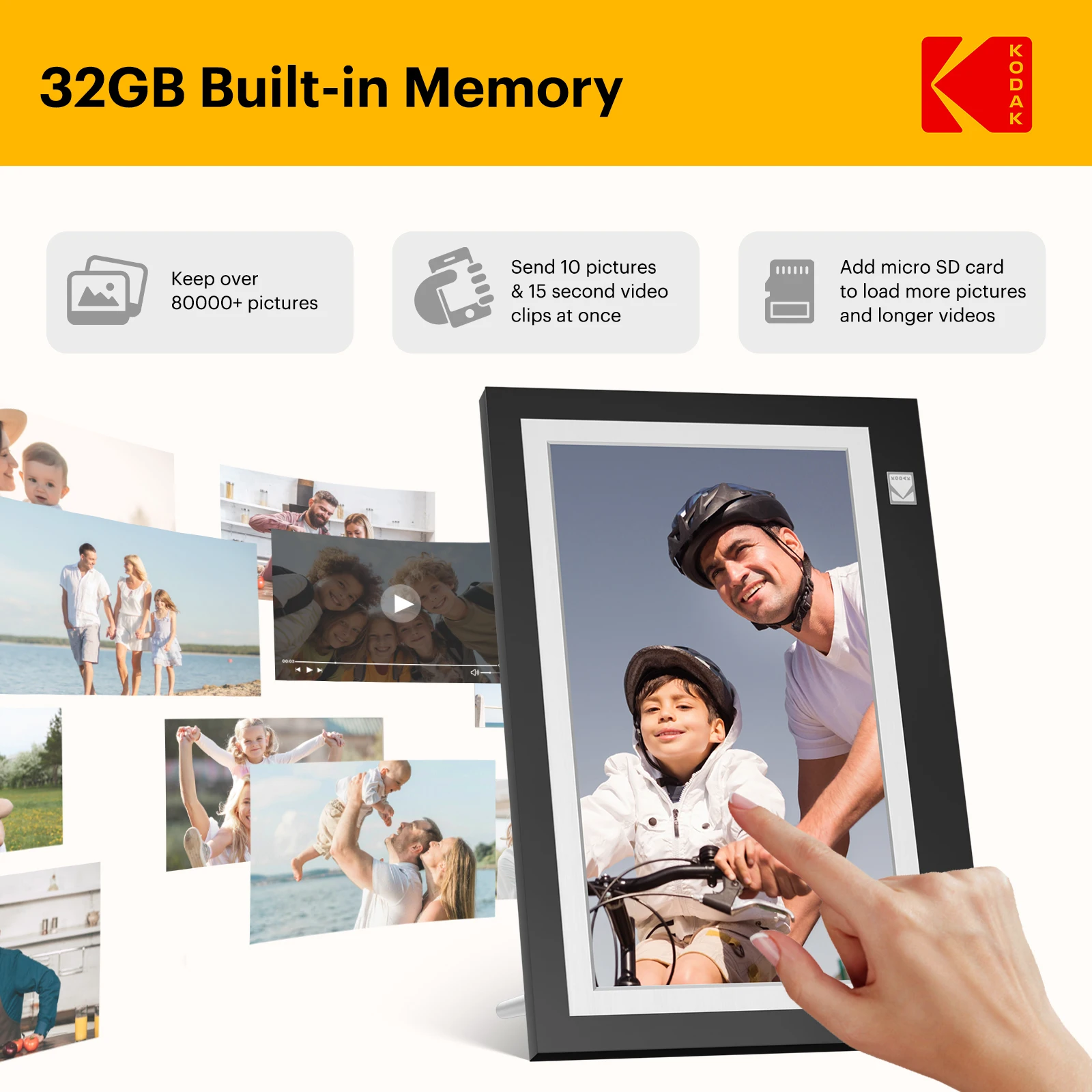 【1 rok gwarancji】Kodak 11,6-calowa cyfrowa ramka na zdjęcia WiFi, ekran dotykowy 1366*768 HD IPS z pamięcią 32 GB, natychmiastowe zdjęcie