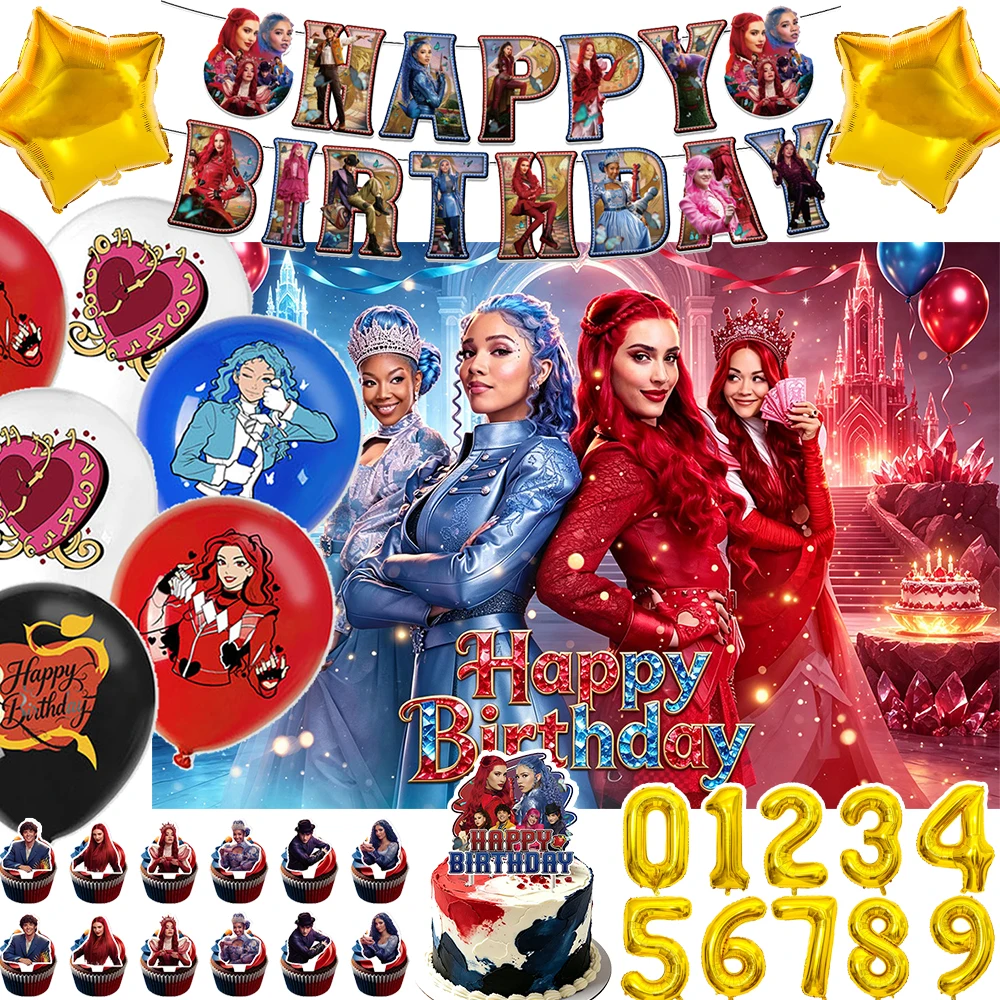 Wicked Wonderland Geburtstagsparty-Dekoration Hintergrund-Requisiten Descendants Ballon-Set Tortendekoration Hintergrund-Banner Kinderzubehör
