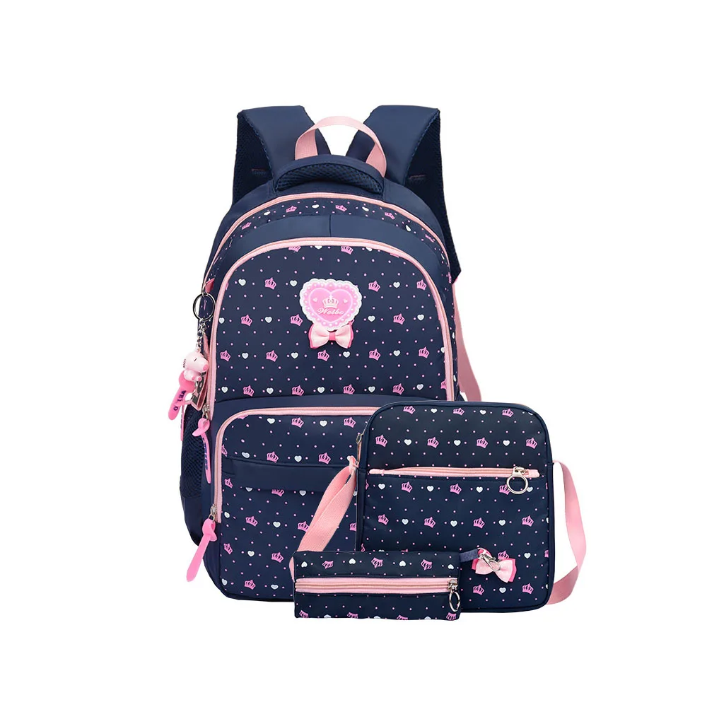 New Backpack for Girls Teens 3PCs Set Waterproof Large Capacity Blue Pink Purple Black Schoolbag for Student Back to School Gift