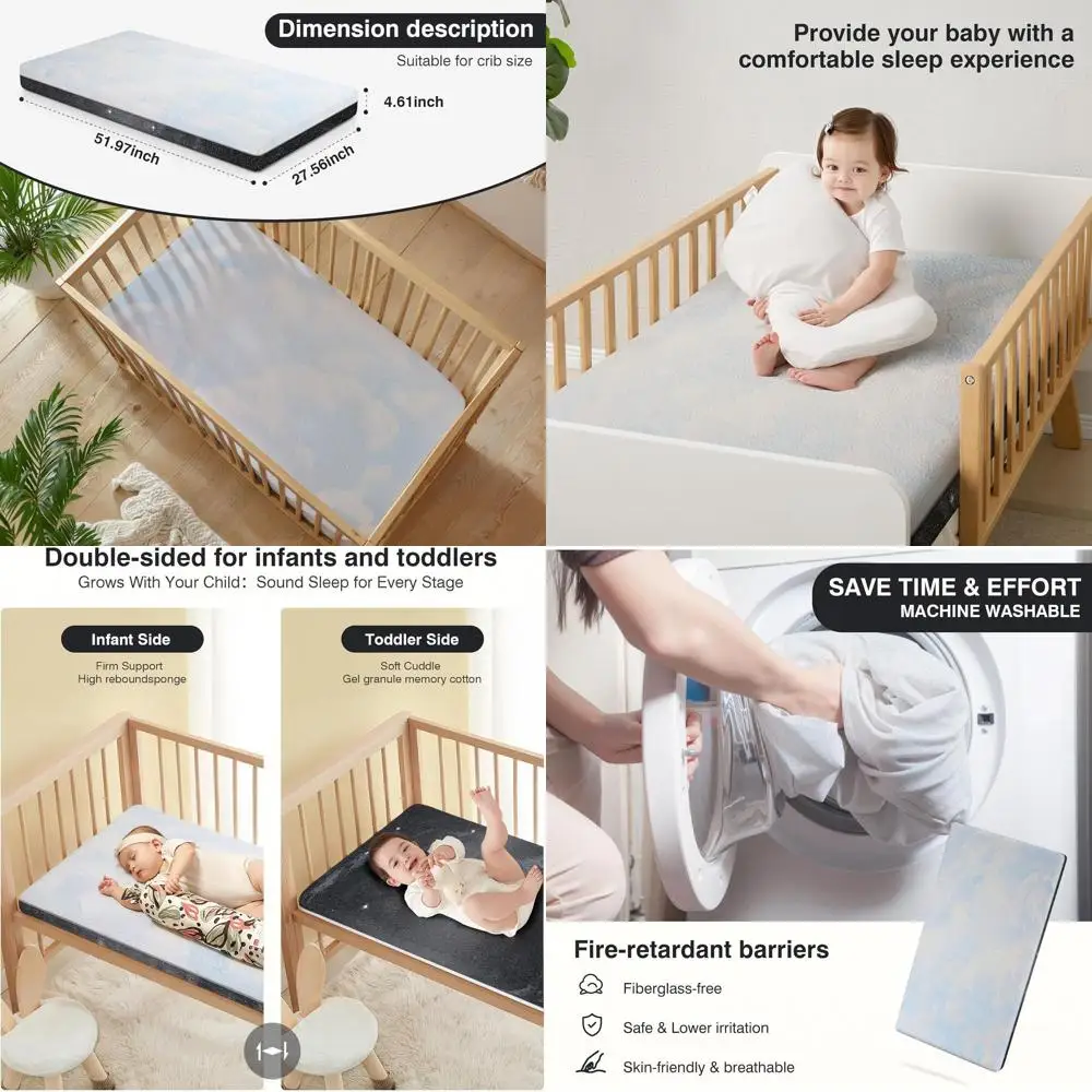 Dual-Sided Comfort Baby and Toddler Crib Mattress with Cool Gel Memory Foam, Triple-Layer Breathable Premium Baby-Mattress for I