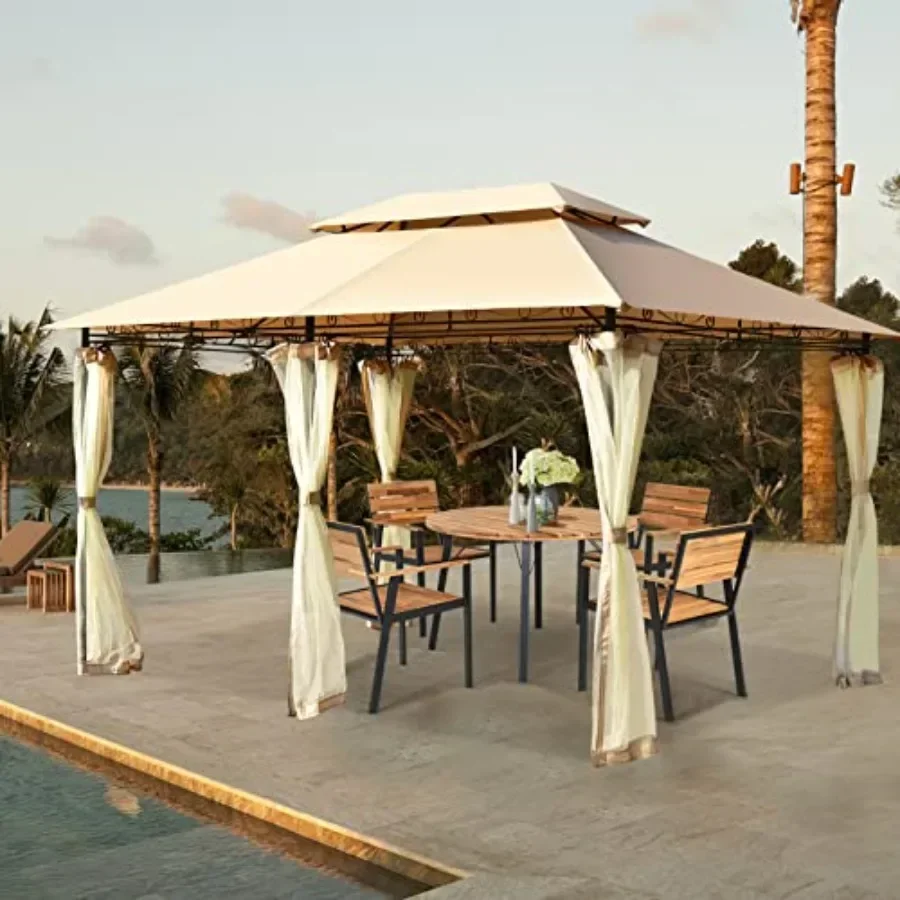 10 x 13 Feet Patio Gazebo 2-Tier Outdoor Gazebo with Removable Netting Outdoor Patio Shelter with 130 Square Feet of Shade Idea