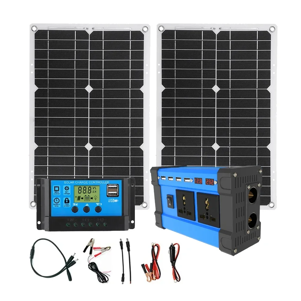 6000W zonne-energie complete set 12V naar 220V omvormer 100A controller 600W paneelsysteem voor thuis/camper/camping volledige huisgenerator