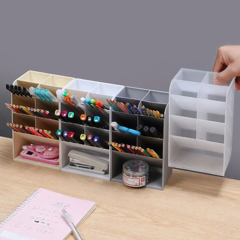 9/13 Grids Desktop Storage Box Oblique Insertion Solid Color Oblique Pen Holder Large Capacity Space-saving Stationery Organizer