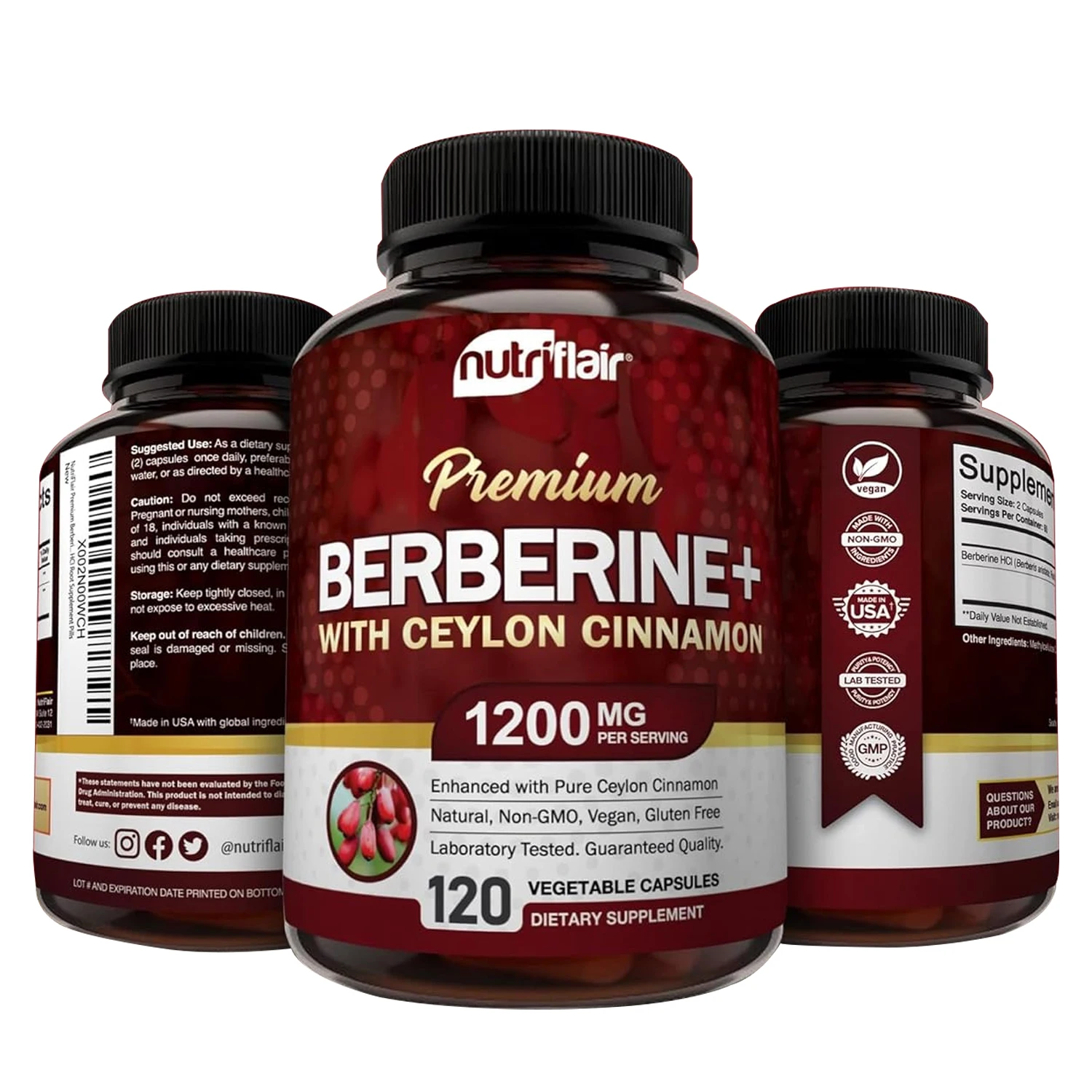 

Berberine Supplement 1200mg Berberine HCL - 120 Capsules - Supports Healthy Metabolic & Cardiovascular Health, Non-GMO