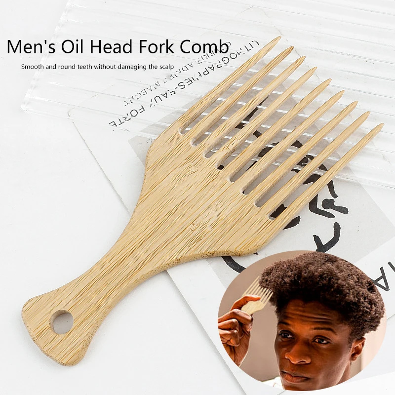 1Pcs Natural Bamboo Wooden Comb Anti-Static Afro Fork Combs Beard Comb Men Women Anti-static Hair Wooden Comb Hair Styling Comb