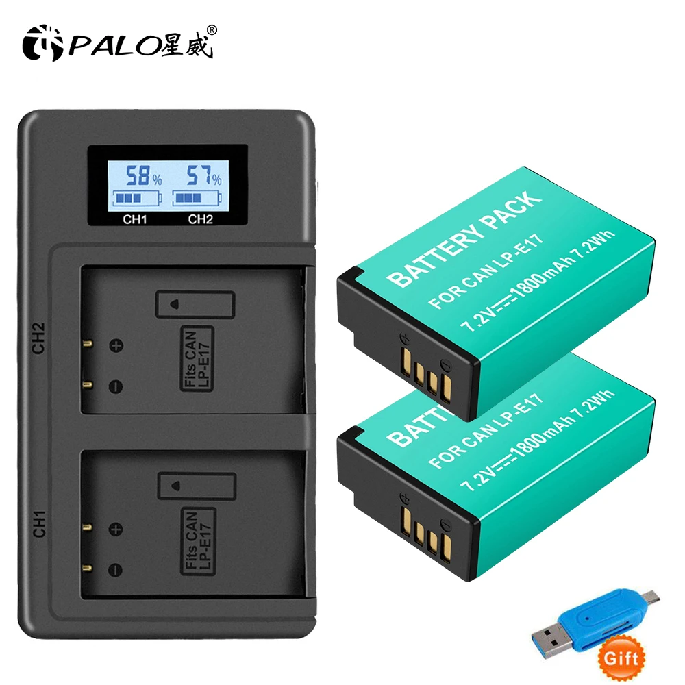 LPE17 LP E17 LP-E17 E17 Battery+LCD USB Dual Charger for Canon EOS 200D M3 M6 750D 760D T6i T6s 800D 8000D 77D Kiss X8i Cameras