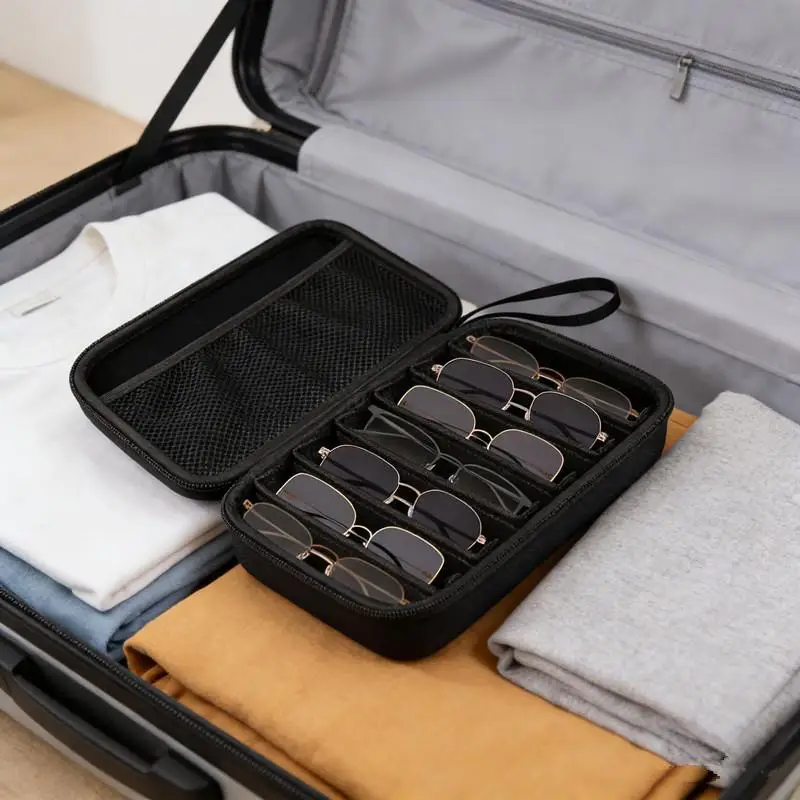 Adjustable Multi-Grid Eyewear Storage Box Portable Travel Sunglasses Organizer 6/7 Compartment Glasses Collection Holder Home Ac