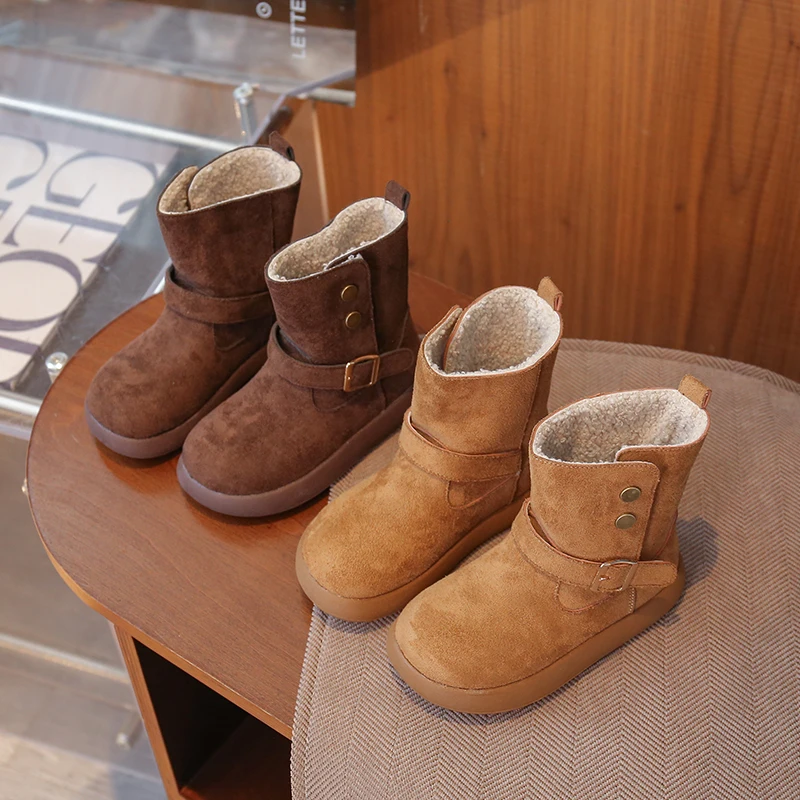 

2025 Winter New Children Leather Boots for Girls Fashion Korean Style Soft Bottom Anti-slippery Versatile Princess Cotton Shoes