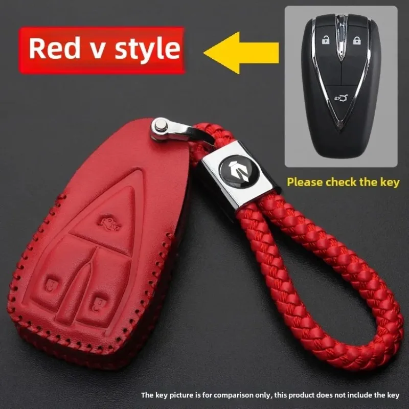 

For Changan 2021 Cs55Plus Car Key Cover Cs55 Pure Electric Leather Key Case Key Case Keychain Auto Supplies, Auto Parts Red New