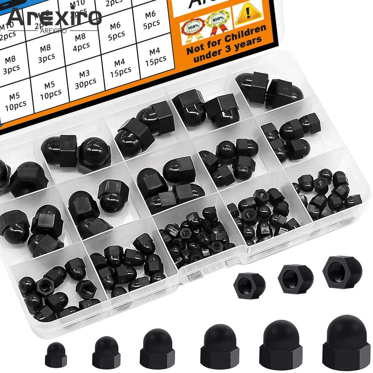 110 piezas de kit de combinación de tuercas ciegas hexagonales de 6 tamaños - Perno M3/M4/M5/M6/M8/M10