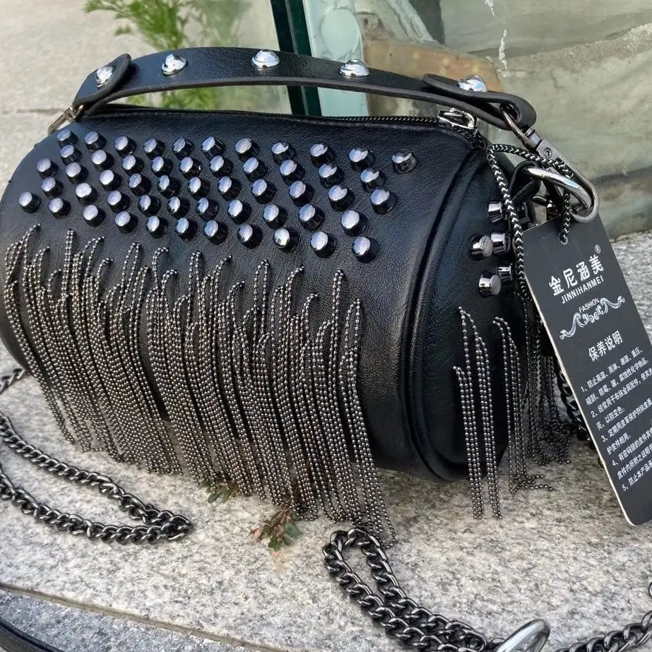 2026 Fashion Mini Tassel Rivet Handbag Shoulder Bags For Women Crossbody Bag Female Travel Handbags Summer Phone Bag Bucket Bag - view 6