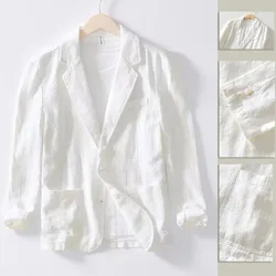 2025 New White black blue Travel quality Men's Casual Suit Autumn Cotton Linen Loose Solid Color Thin Regular Casual Suit Jacket