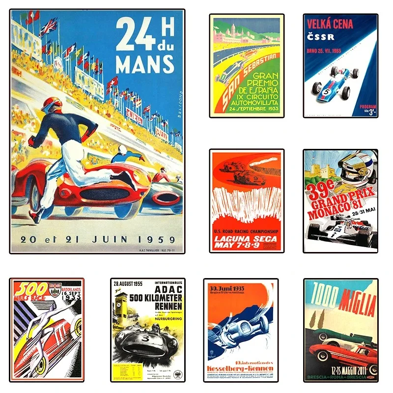 Vintage F1 Formula Grand Track Edition Race Car Poster F1 24H Heures Du Mans Canvas Parting Wall Art Prints Aesthetic Room Decor