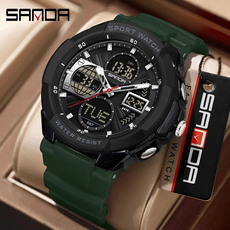 SANDA Fashion Sport Men Watch Countdown Waterproof Alarm Clock Stopwatch Multifunctional LED Military Men Quartz Digital Watches
