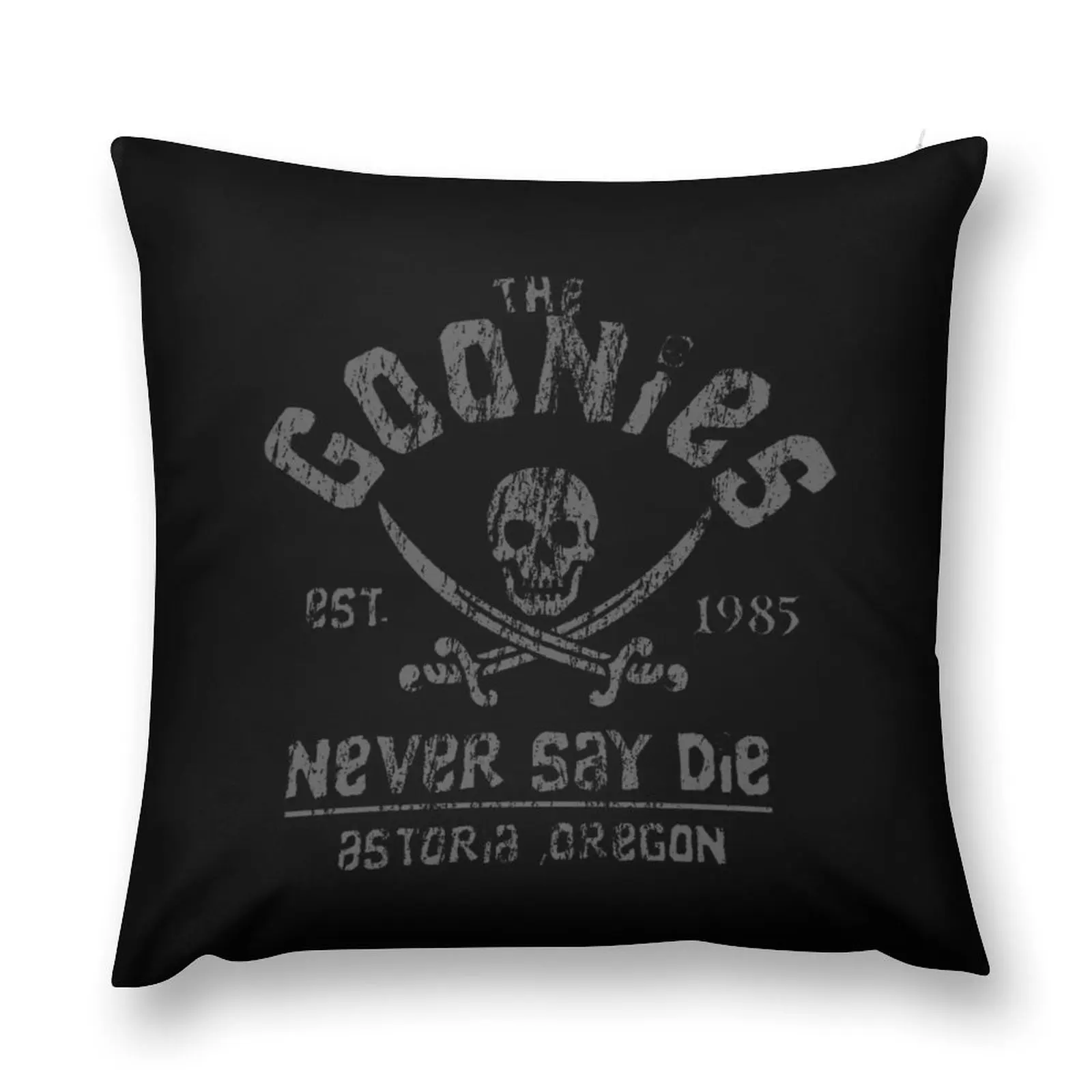 The Goonies - Never Say Die - Grey on Black Throw Pillow luxury throw pillow covers Throw Pillow