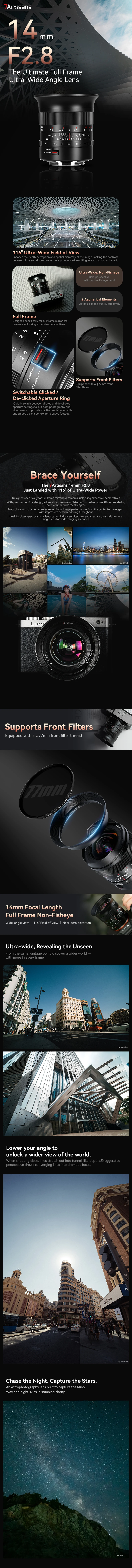 7artisans Vollformat 14mm F2.8 Großblenden-Kameraobjektiv für Dokumentar-Fotografie mit Sony E, Canon RF, Nikon Z L-Mount – Detail 1