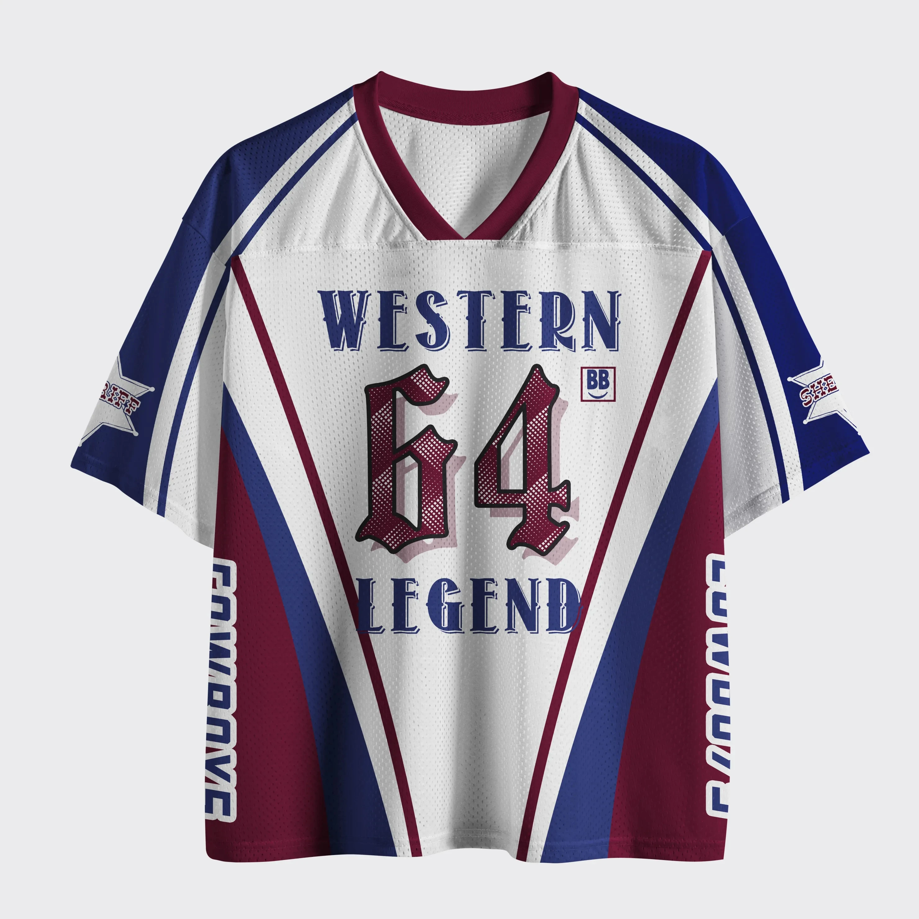 Trending Must‑have V‑Neck Mesh Sports Jersey Top Rated Western Legend Varsity 64 Chevron Stripe Print Short Sleeve Tops