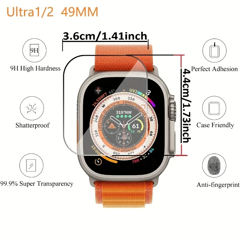 Soft HD Clear Scratch-Resistant Tempered Glass For Apple Watch Ultra 1/2 49mm Screen Protector Film For iWatch Ultra 49mm Cover