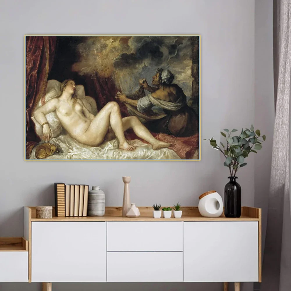 Citon Tiziano Vecellio《Danae Receiving the Shower of Gold》Canvas Oil Painting Artwork Poster Picture Wall Decor Home Decoration