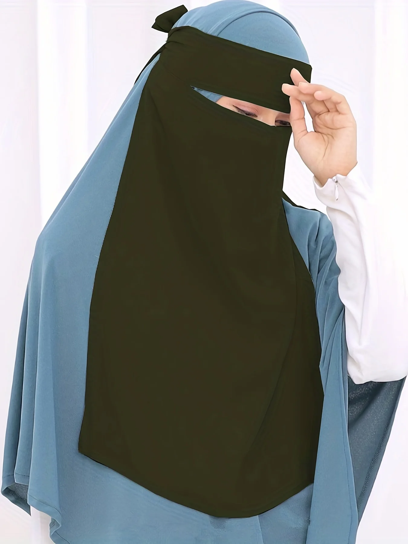 Niqab transpirable con cordones de Ramadán, bufanda de velo de cuello a prueba de sol, cubierta completa sólida, pañuelo de cabeza cómodo suave Islam